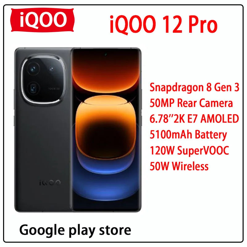 NEW ViVO iQOO 12 Pro Snapdragon 8 Gen 3 50MP Rear Camera 6.78''2K E7 AMOLED 144Hz 5100mAh 120W SuperVOOC 50W Wireless Android 14