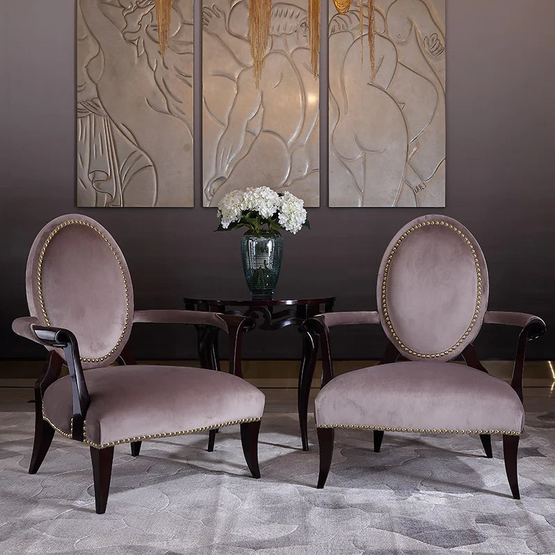 Neoclassical fabric leisure chair, solid wood book chair, American light luxury single dining chair, living room