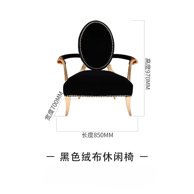 Neoclassical fabric leisure chair, solid wood book chair, American light luxury single dining chair, living room