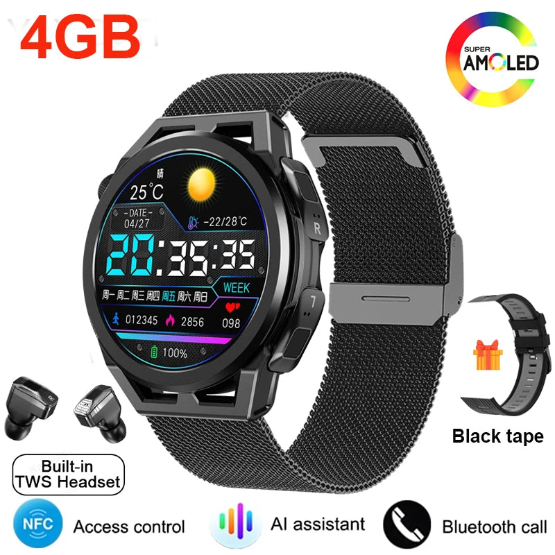 New 4G Memory Smart Watch Mens Local Music Player 360*360 AMOLED Screen Bluetooth Call Sports Man Watches For Xiaomi Huawei IOS