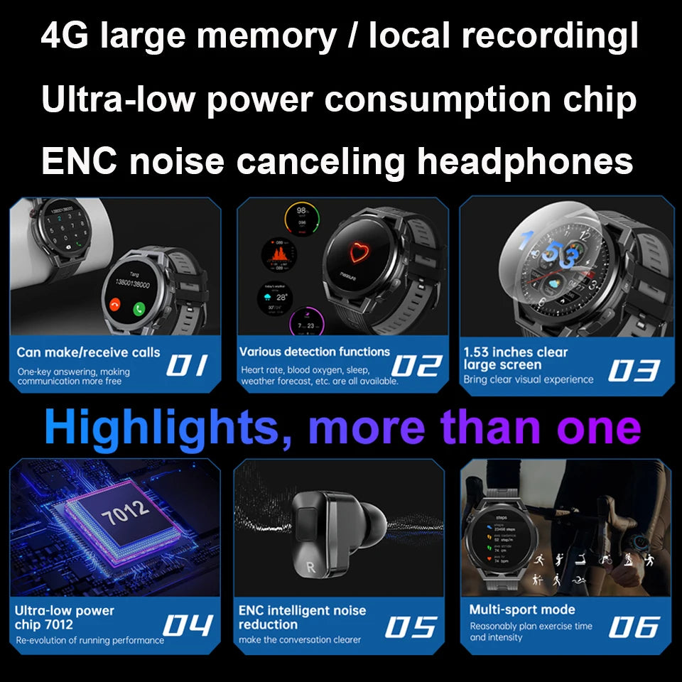 New 4G Memory Smart Watch Mens Local Music Player 360*360 AMOLED Screen Bluetooth Call Sports Man Watches For Xiaomi Huawei IOS