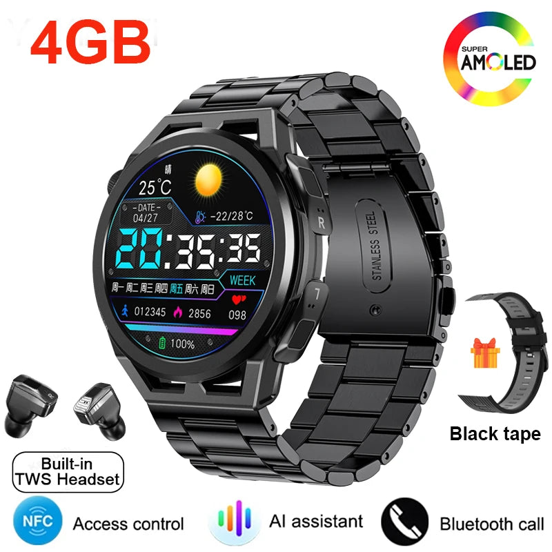 New 4G Memory Smart Watch Mens Local Music Player 360*360 AMOLED Screen Bluetooth Call Sports Man Watches For Xiaomi Huawei IOS