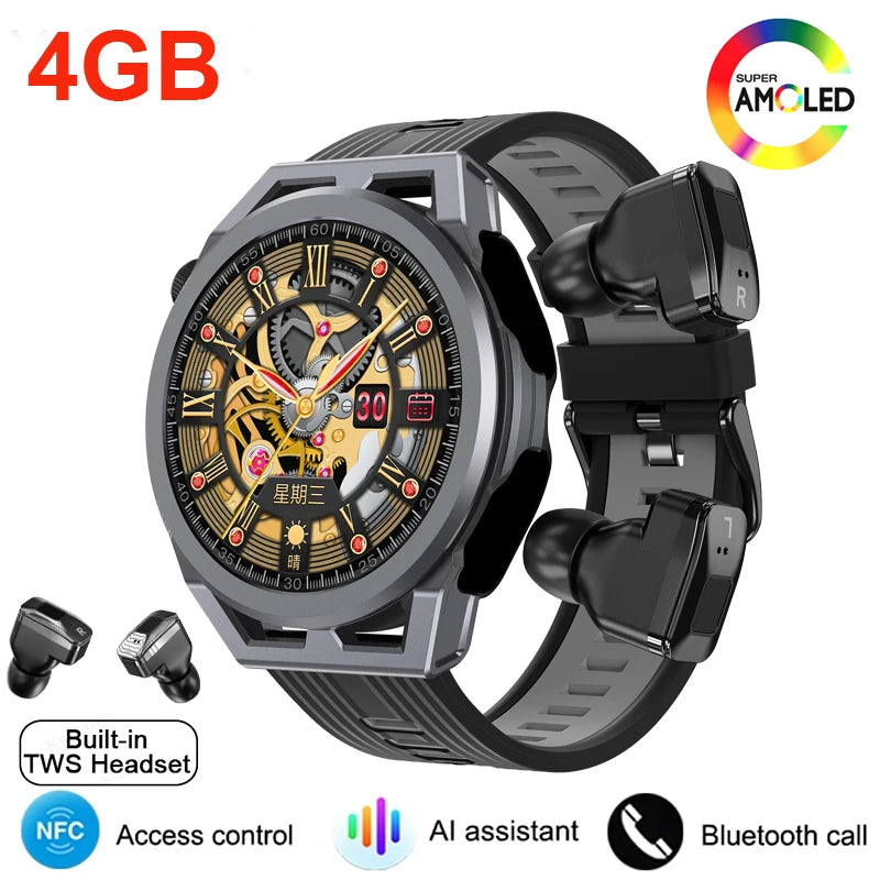 New 4G Memory Smart Watch Mens Local Music Player 360*360 AMOLED Screen Bluetooth Call Sports Man Watches For Xiaomi Huawei IOS
