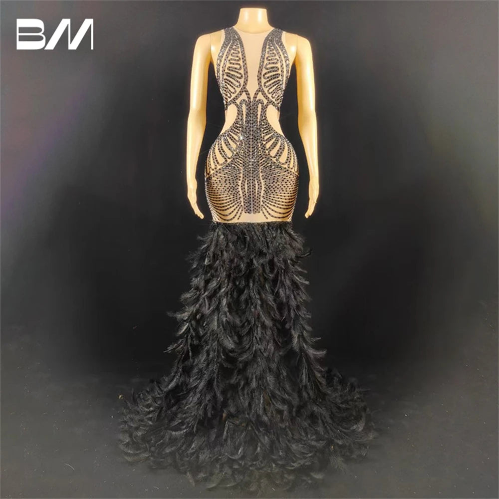 New Arrival 2024 Women Evening Dress With Feathers Luxury Beads Prom Dresses Mermaid Party Gown For Wedding