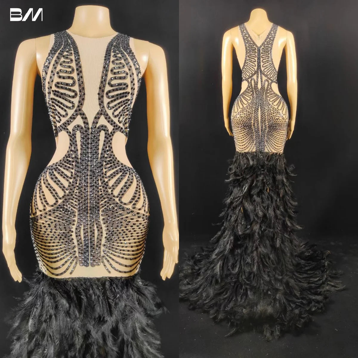 New Arrival 2024 Women Evening Dress With Feathers Luxury Beads Prom Dresses Mermaid Party Gown For Wedding