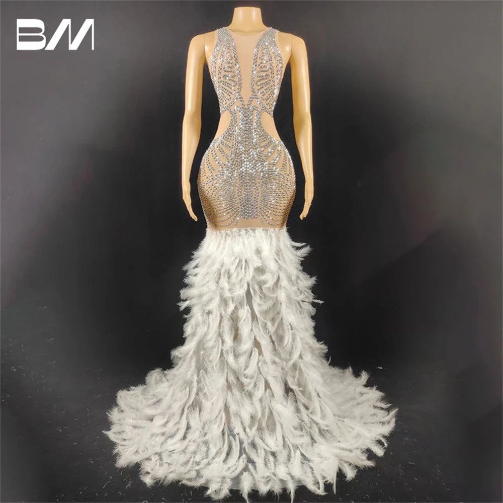 New Arrival 2024 Women Evening Dress With Feathers Luxury Beads Prom Dresses Mermaid Party Gown For Wedding
