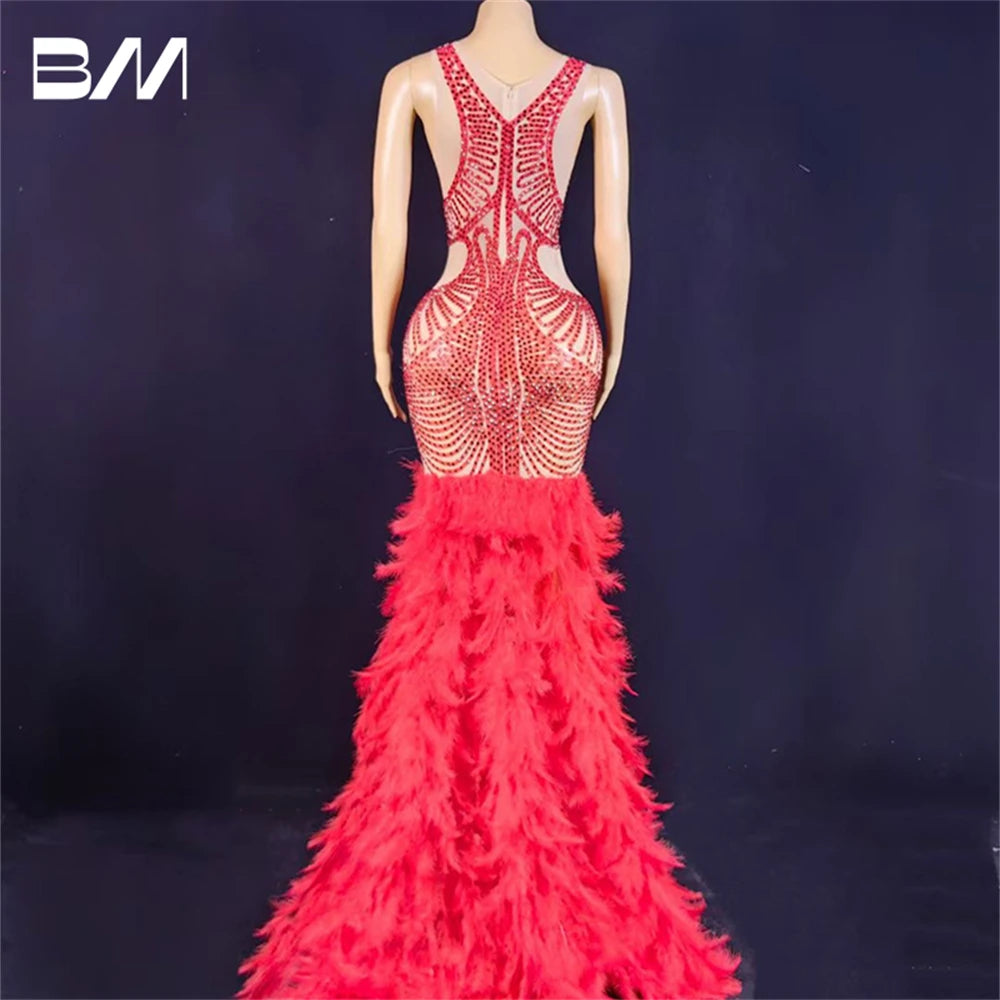 New Arrival 2024 Women Evening Dress With Feathers Luxury Beads Prom Dresses Mermaid Party Gown For Wedding