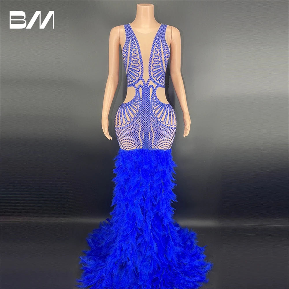 New Arrival 2024 Women Evening Dress With Feathers Luxury Beads Prom Dresses Mermaid Party Gown For Wedding