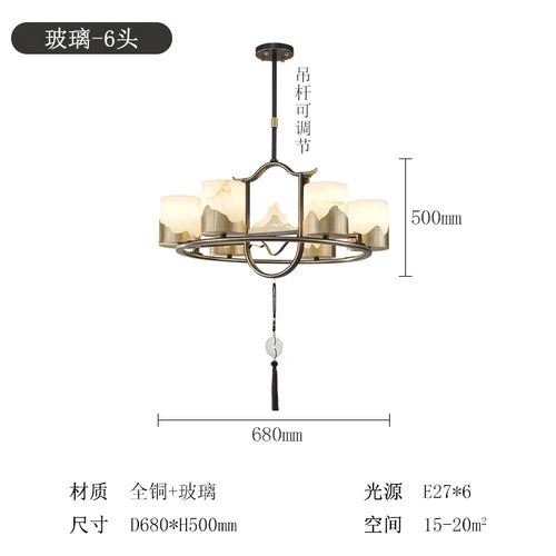 New Chinese-Style Chandelier Copper Marble Lamp in the Living Room Villa Duplex Building Hall Main Light
