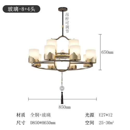 New Chinese-Style Chandelier Copper Marble Lamp in the Living Room Villa Duplex Building Hall Main Light
