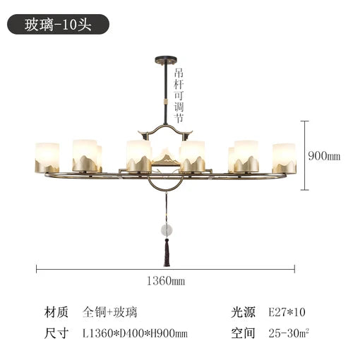 New Chinese-Style Chandelier Copper Marble Lamp in the Living Room Villa Duplex Building Hall Main Light