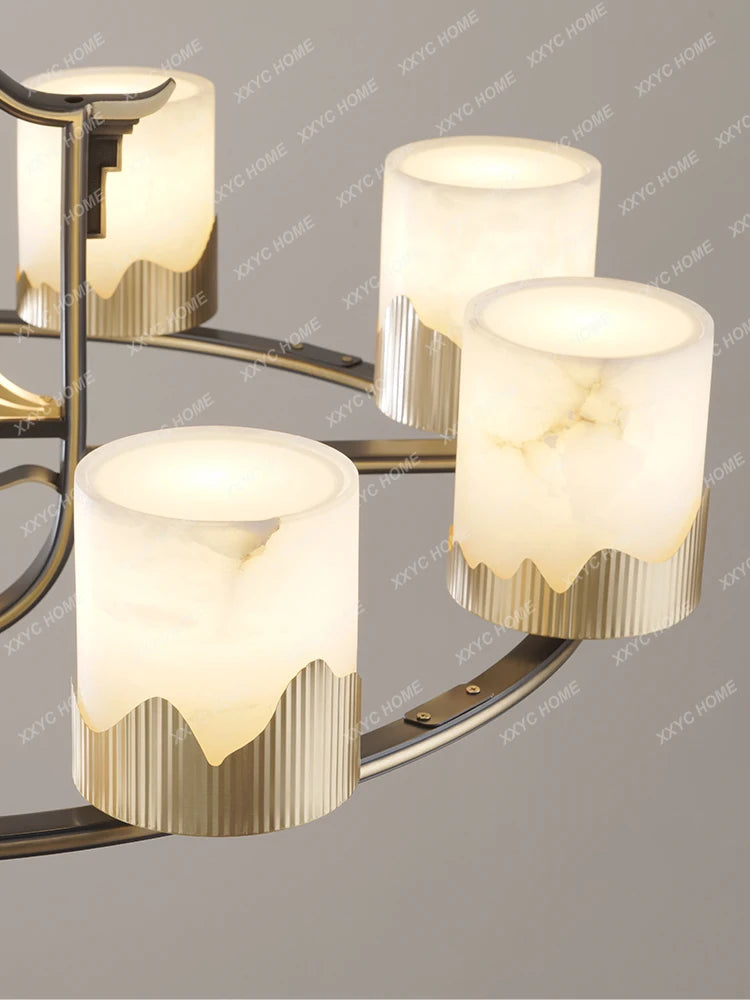 New Chinese-Style Chandelier Copper Marble Lamp in the Living Room Villa Duplex Building Hall Main Light
