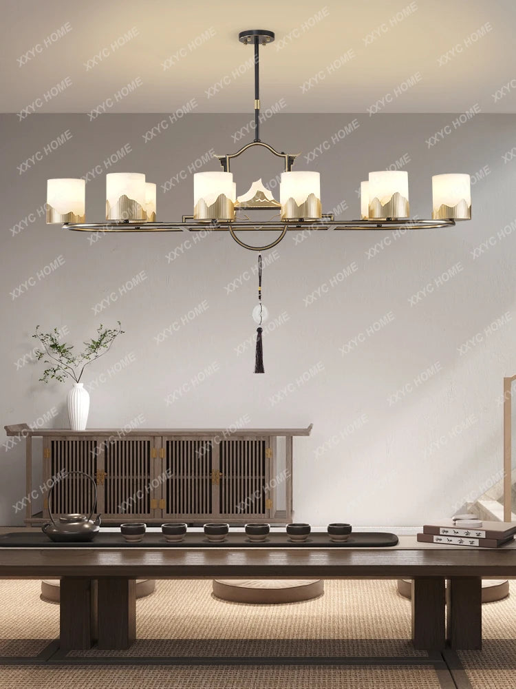 New Chinese-Style Chandelier Copper Marble Lamp in the Living Room Villa Duplex Building Hall Main Light