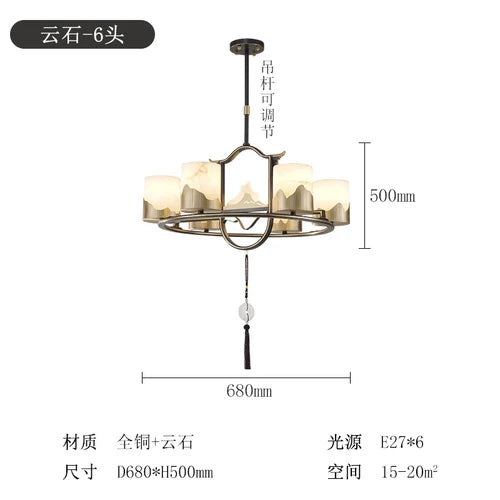 New Chinese-Style Chandelier Copper Marble Lamp in the Living Room Villa Duplex Building Hall Main Light