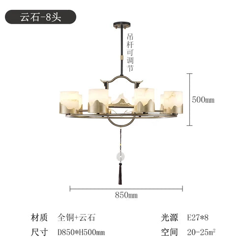 New Chinese-Style Chandelier Copper Marble Lamp in the Living Room Villa Duplex Building Hall Main Light