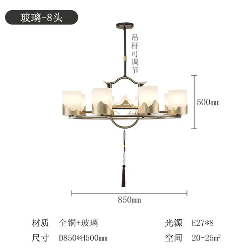 New Chinese-Style Chandelier Copper Marble Lamp in the Living Room Villa Duplex Building Hall Main Light