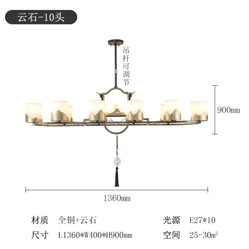 New Chinese-Style Chandelier Copper Marble Lamp in the Living Room Villa Duplex Building Hall Main Light