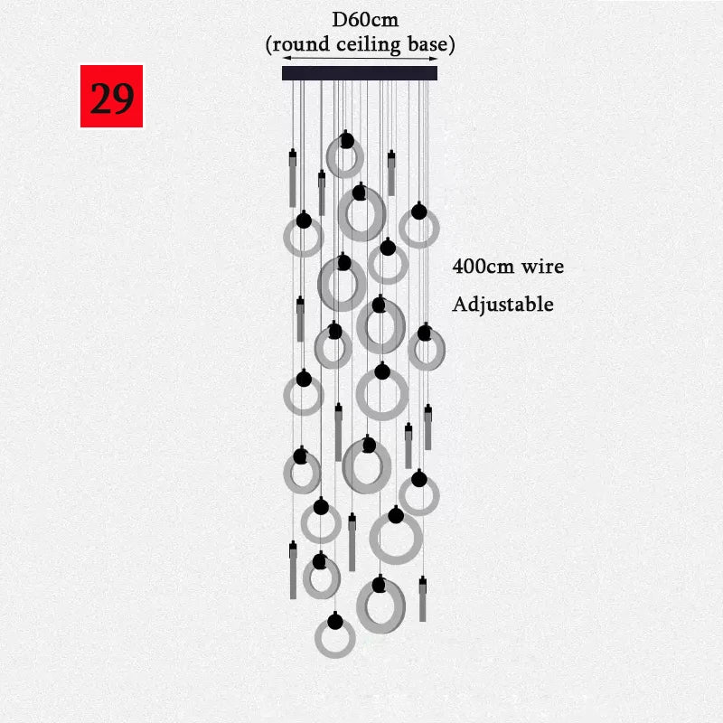 New Circle Led Chandeliers Villa Living Room Stair Light Loft Crystal Hanging Lamp Home Decor Bedroom Dining Interior Lighting