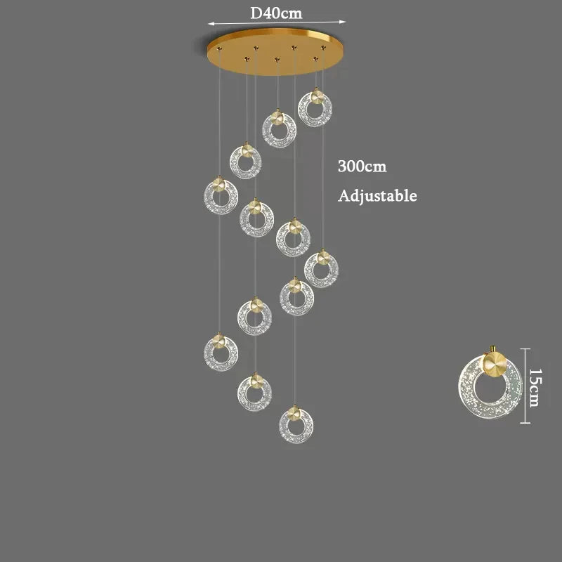 New Circle Led Chandeliers Villa Living Room Stair Light Loft Crystal Hanging Lamp Home Decor Bedroom Dining Interior Lighting