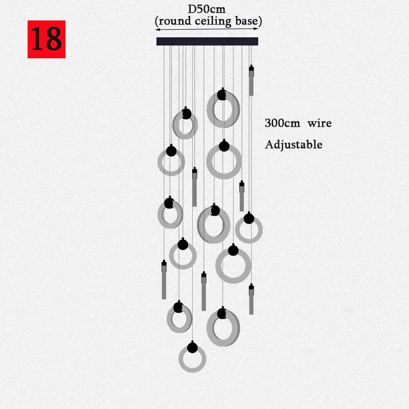 New Circle Led Chandeliers Villa Living Room Stair Light Loft Crystal Hanging Lamp Home Decor Bedroom Dining Interior Lighting