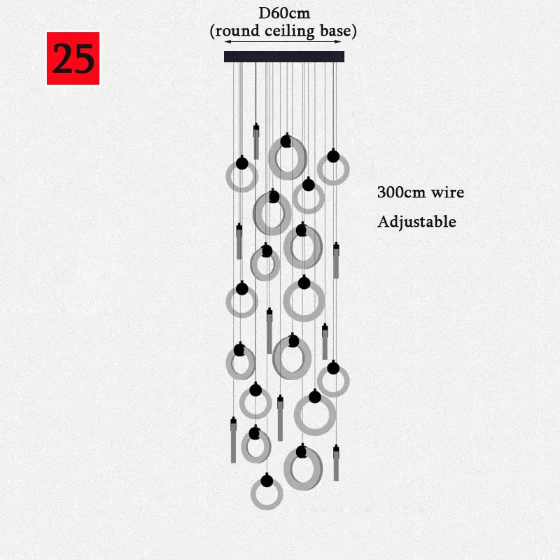 New Circle Led Chandeliers Villa Living Room Stair Light Loft Crystal Hanging Lamp Home Decor Bedroom Dining Interior Lighting