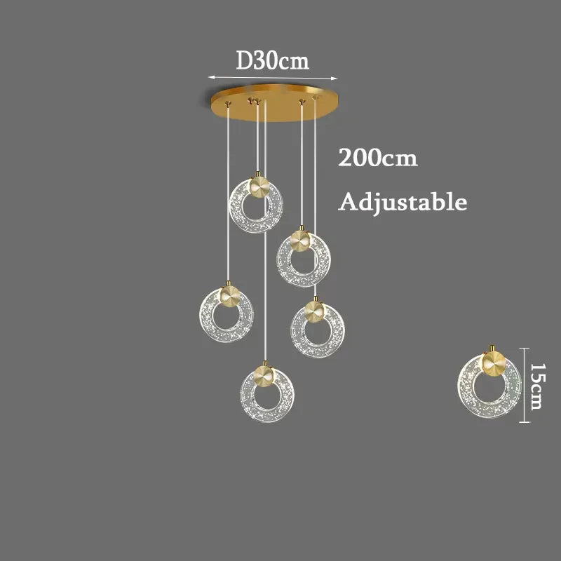 New Circle Led Chandeliers Villa Living Room Stair Light Loft Crystal Hanging Lamp Home Decor Bedroom Dining Interior Lighting