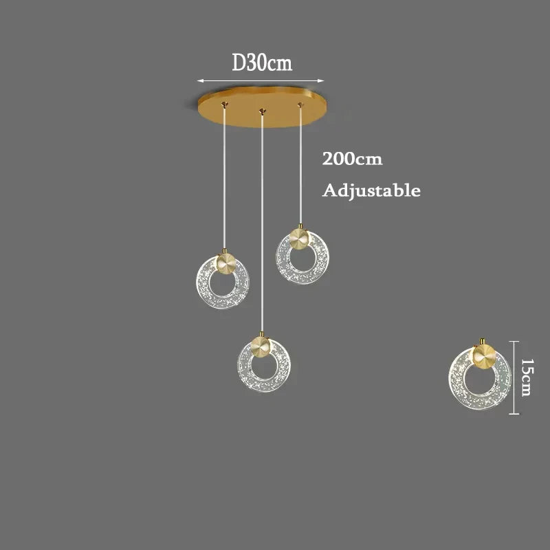 New Circle Led Chandeliers Villa Living Room Stair Light Loft Crystal Hanging Lamp Home Decor Bedroom Dining Interior Lighting