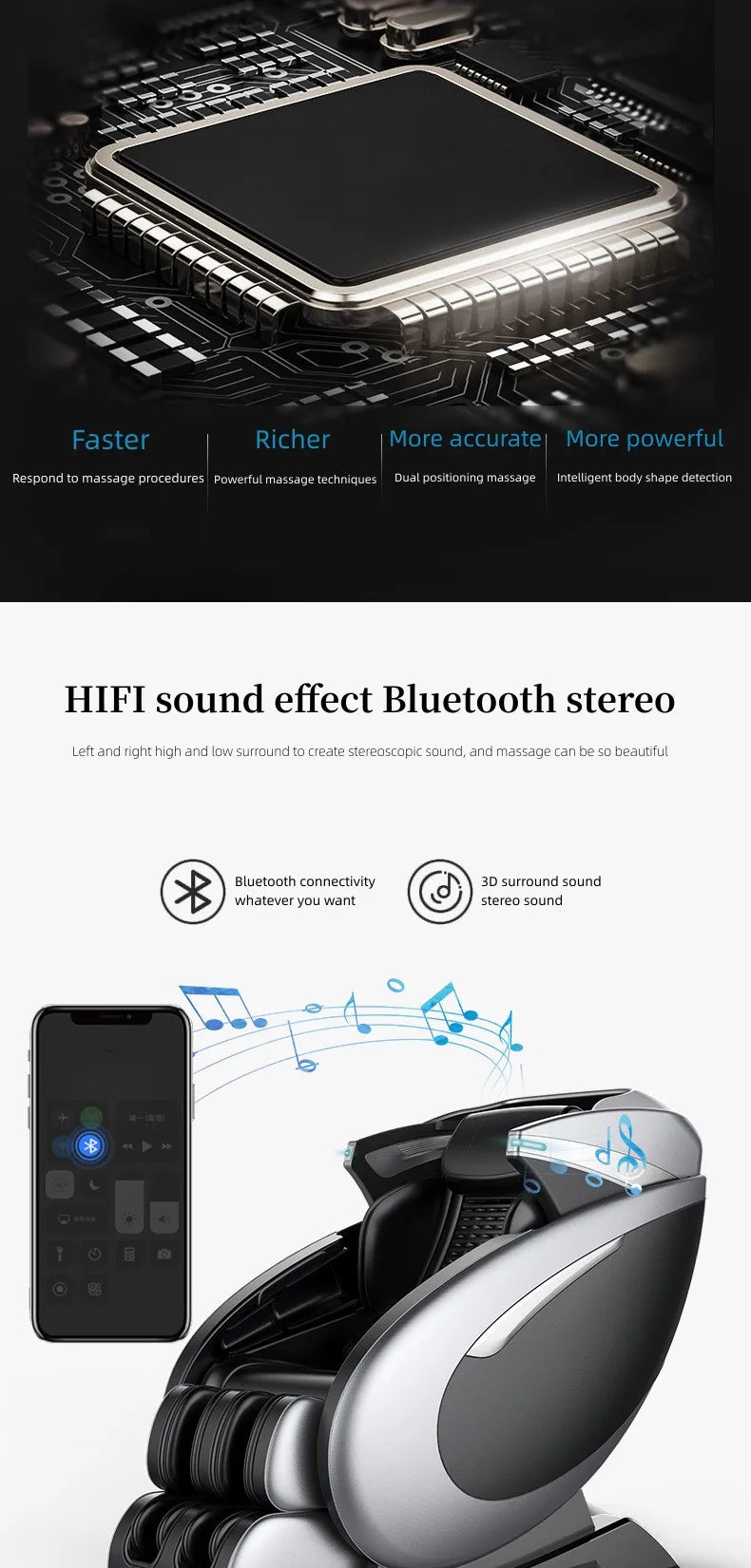 New Design Pu Leather Electric Smart Ai Voice Control 4D Massage Chair Cheap Price