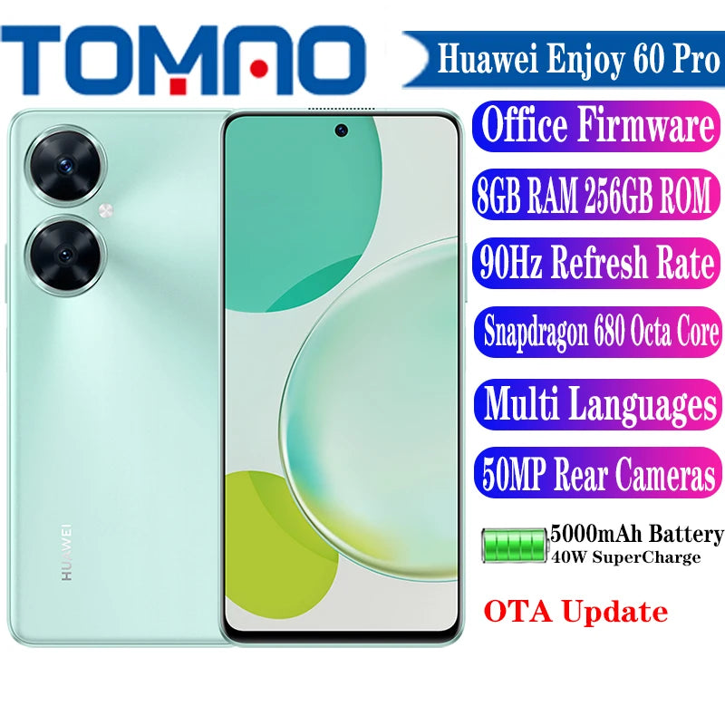 New Huawei Enjoy 60 Pro Smartphone 6.8" 8GB RAM 128GB 256GB ROM Snapdragon 680 Octa Core 5000mAh 40W 50MP Rear Dual Camera OTA