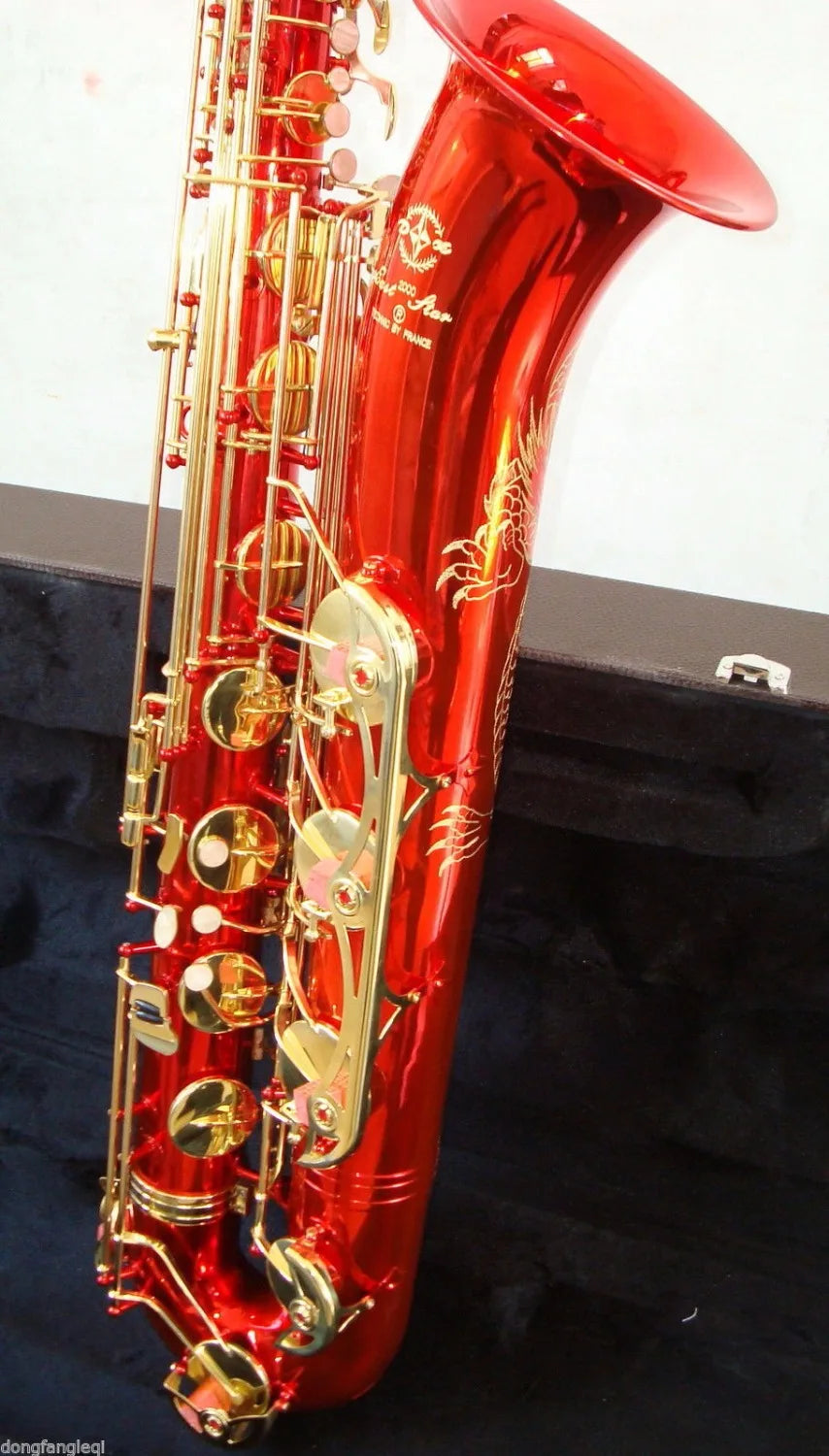 New Red Baritone Saxophone with Low A high F customized Music instruments
