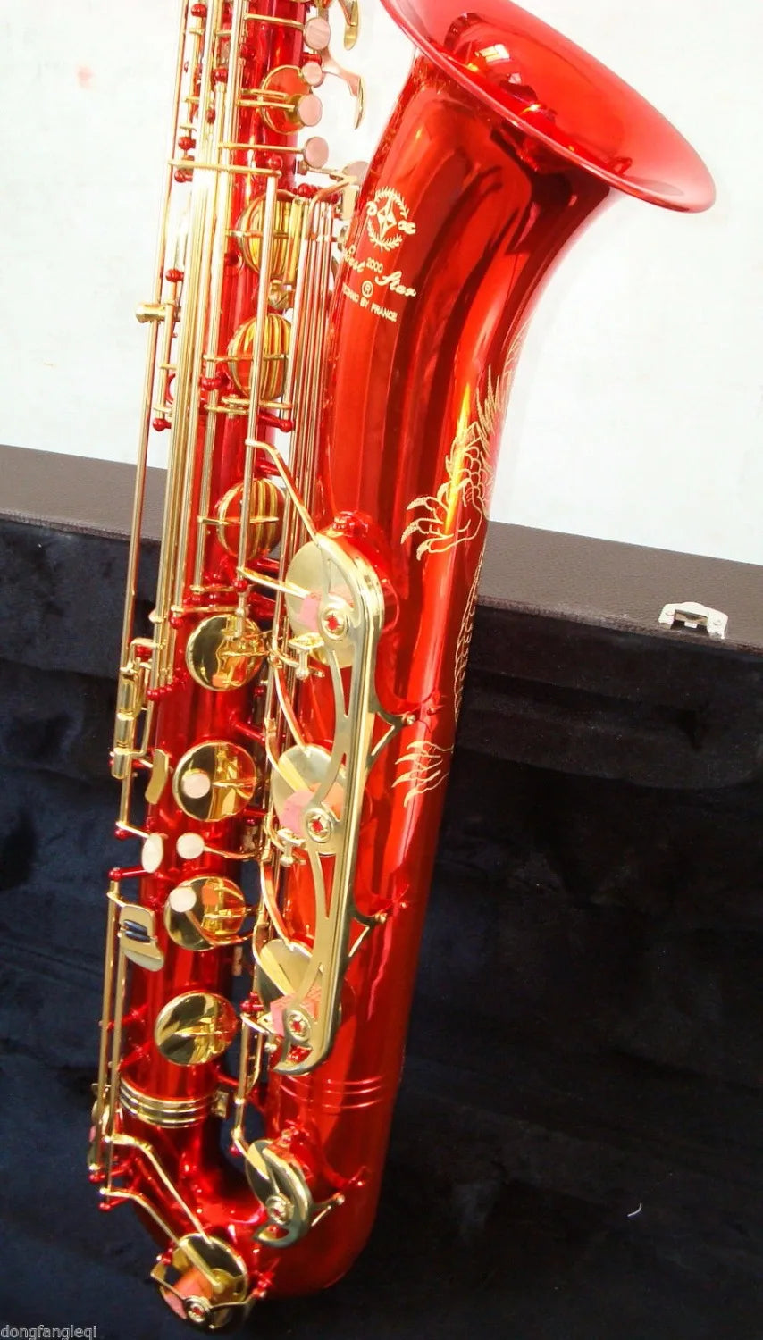 New Red Baritone Saxophone with Low A high F customized Music instruments