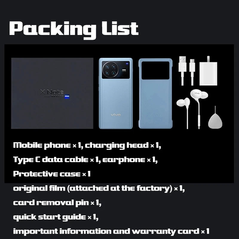 New Vivo X Note Celulares 80W Charge 5000mAh IP68 Waterproof 7.0" 2K E5 AMOLED Screen 80.0MP Camera Snapdragon 8 Gen 1 Dual Sim