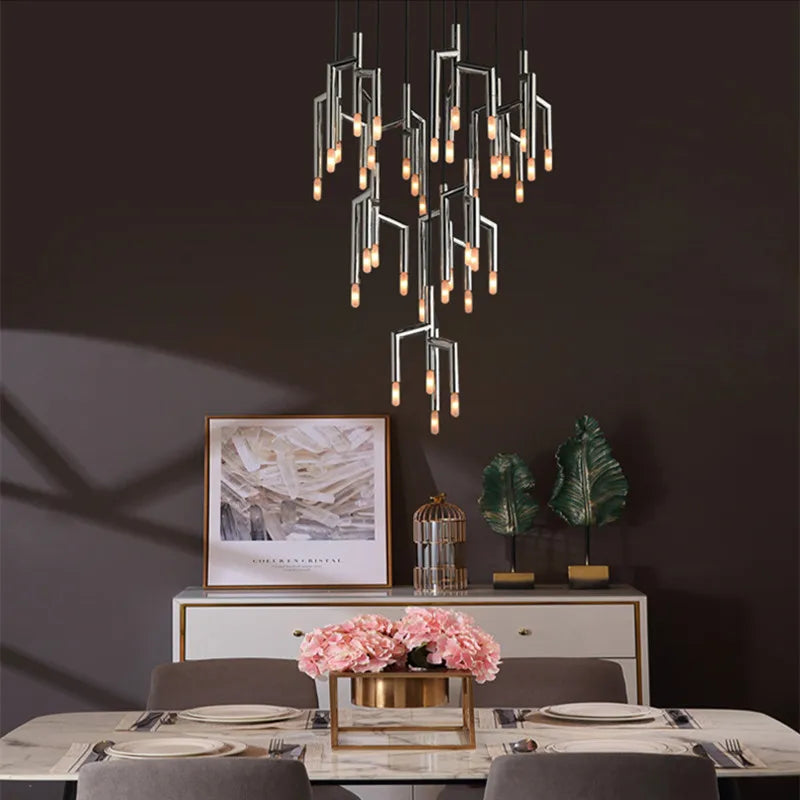 New chandelier post modern light luxury villa staircase restaurant bar decoration tree branch living room lamps