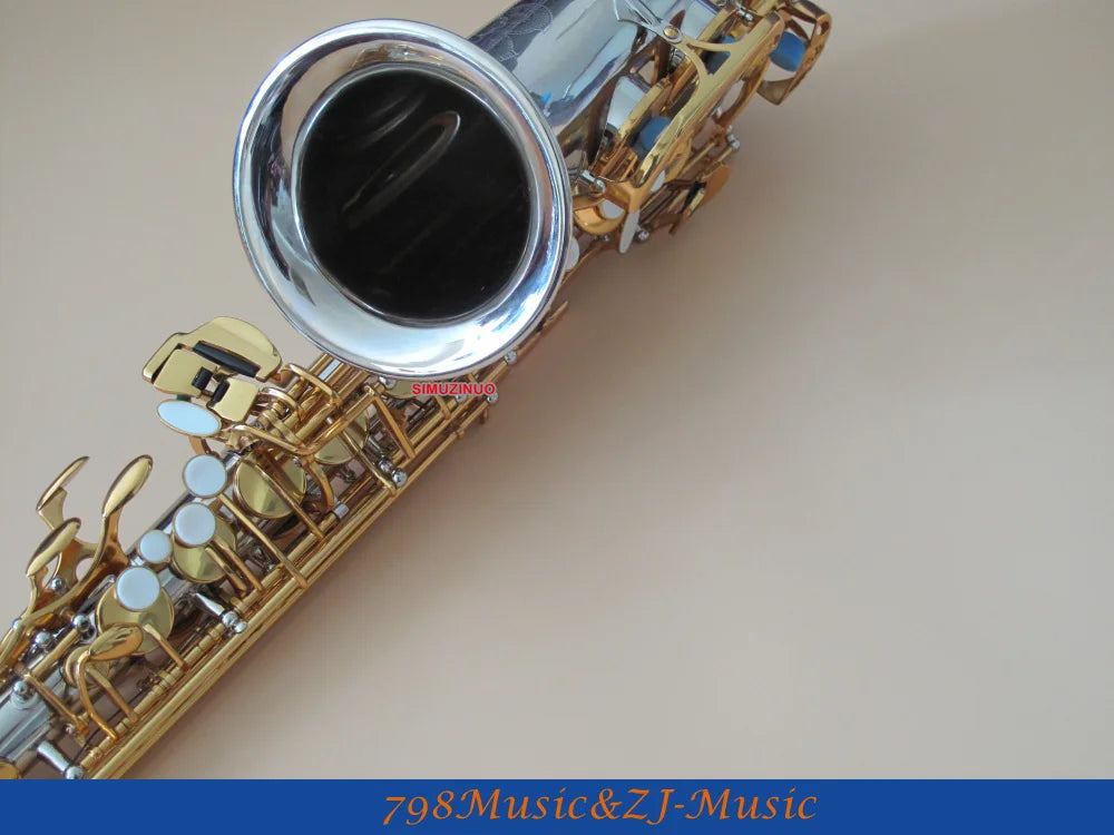 Nickel Plated Body and Gold Lacquer Alto Saxophone sax Eb High F# Saxofon New Case