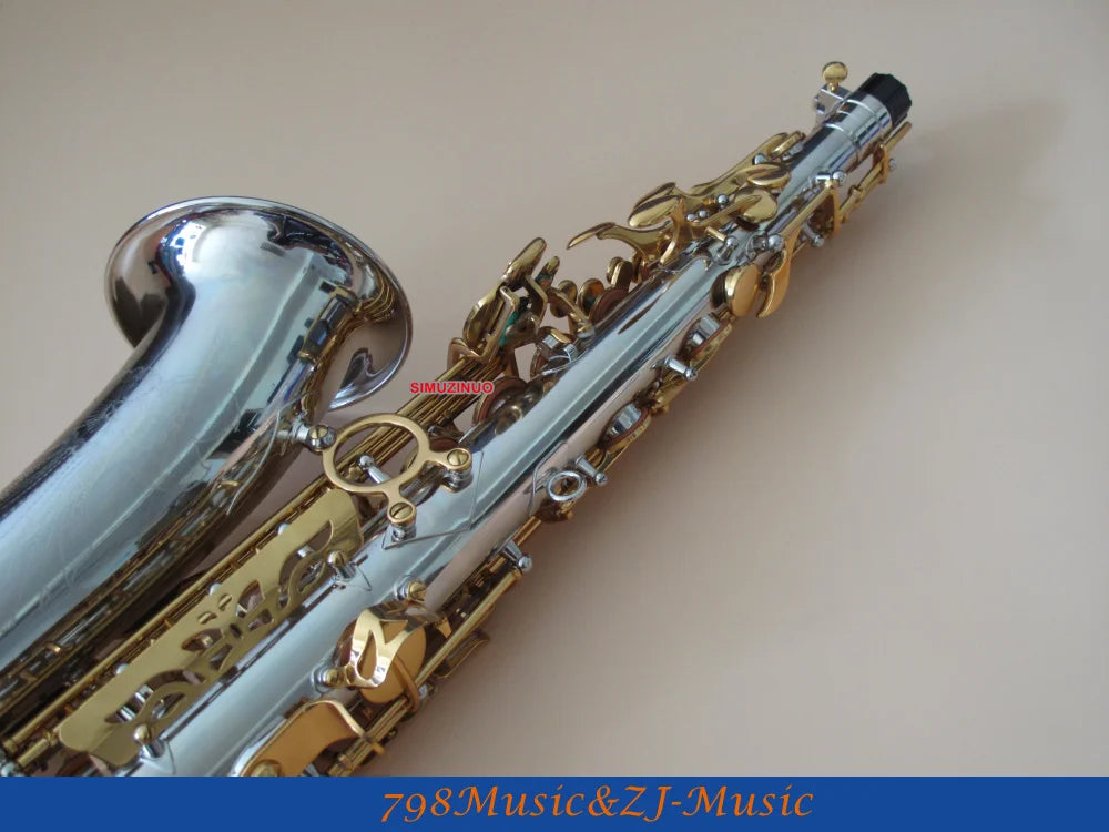 Nickel Plated Body and Gold Lacquer Alto Saxophone sax Eb High F# Saxofon New Case
