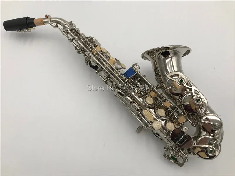 Nickel platingCarve Pattern Bb Bend Althorn Soprano Saxophone Sax Pearl White Shell Buttons Wind Instrument