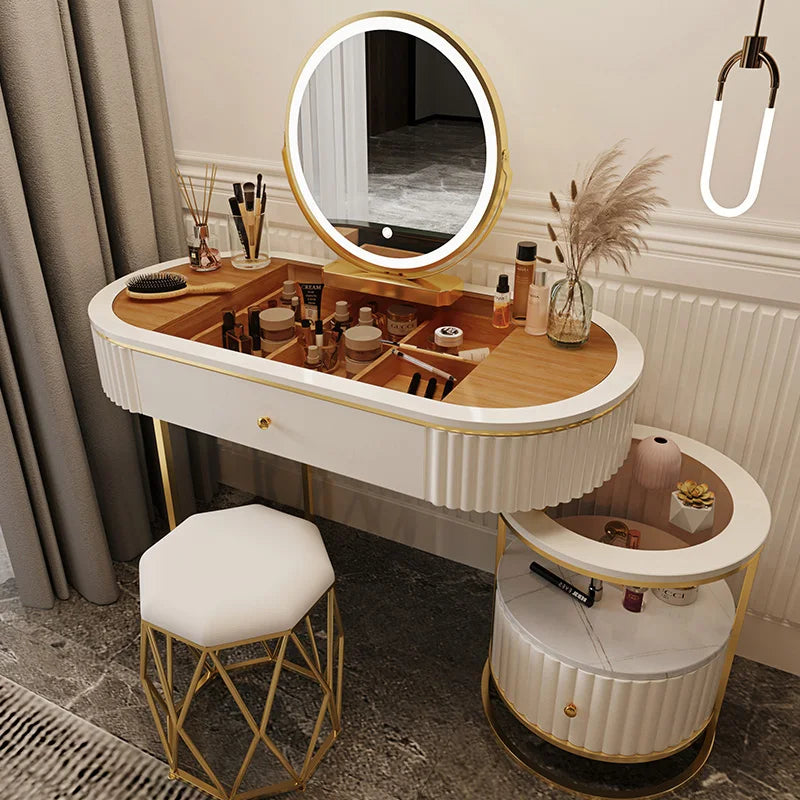 Nordic Fashion Iron Dressers Minimalist Modern Home Bedroom Mirror Chair Dresser Light Luxury Bedroom Furniture Dressing Table