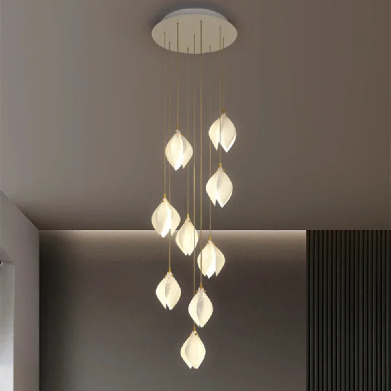 Nordic Modern LED pendant lamp luxury Ceramic Magnolia Flower G9 Chandelier Villa Stairs Petal Hanging White Lamp Fixtures