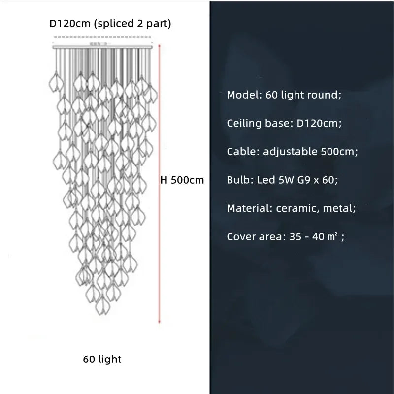 Nordic Modern LED pendant lamp luxury Ceramic Magnolia Flower G9 Chandelier Villa Stairs Petal Hanging White Lamp Fixtures