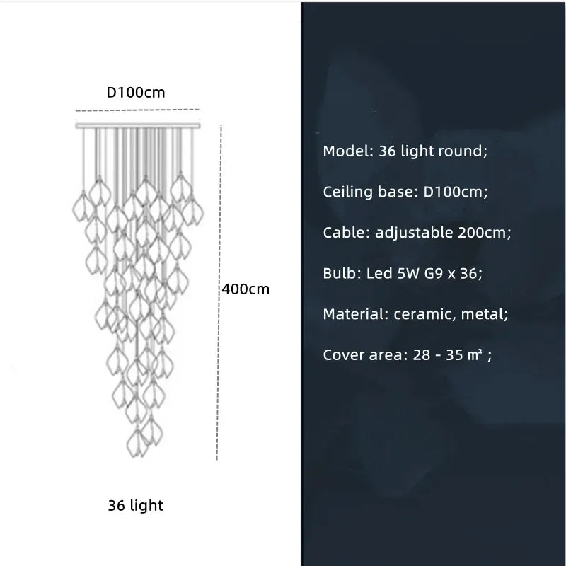 Nordic Modern LED pendant lamp luxury Ceramic Magnolia Flower G9 Chandelier Villa Stairs Petal Hanging White Lamp Fixtures