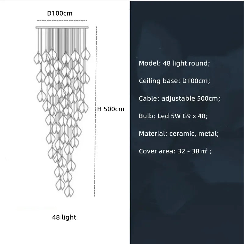 Nordic Modern LED pendant lamp luxury Ceramic Magnolia Flower G9 Chandelier Villa Stairs Petal Hanging White Lamp Fixtures