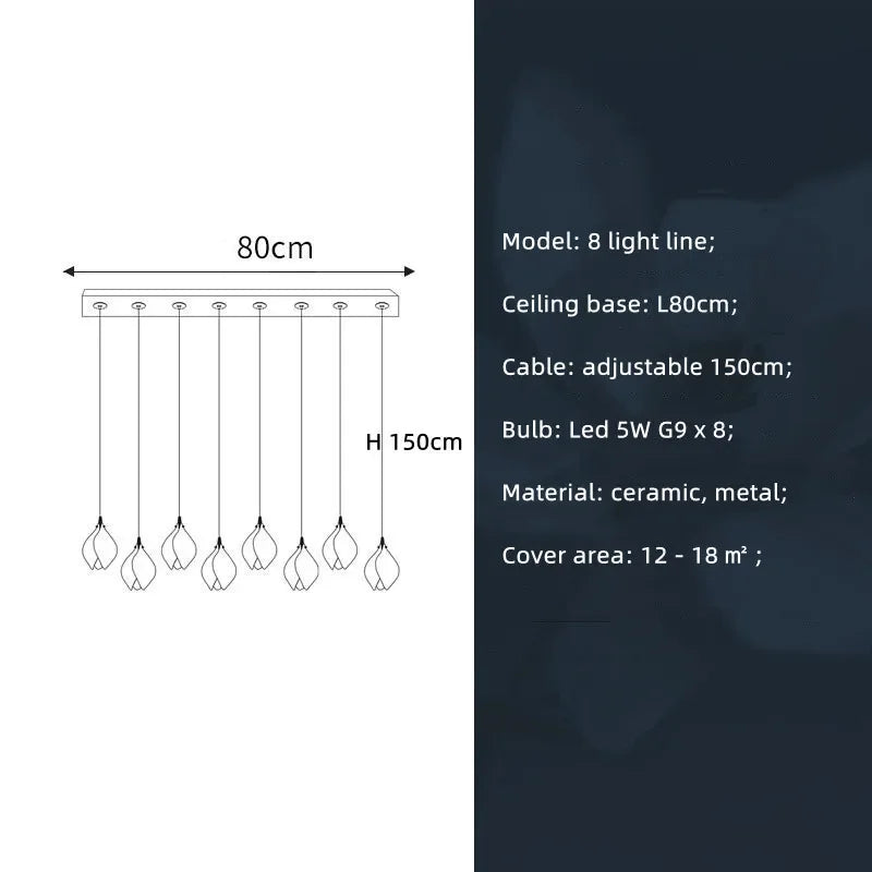 Nordic Modern LED pendant lamp luxury Ceramic Magnolia Flower G9 Chandelier Villa Stairs Petal Hanging White Lamp Fixtures