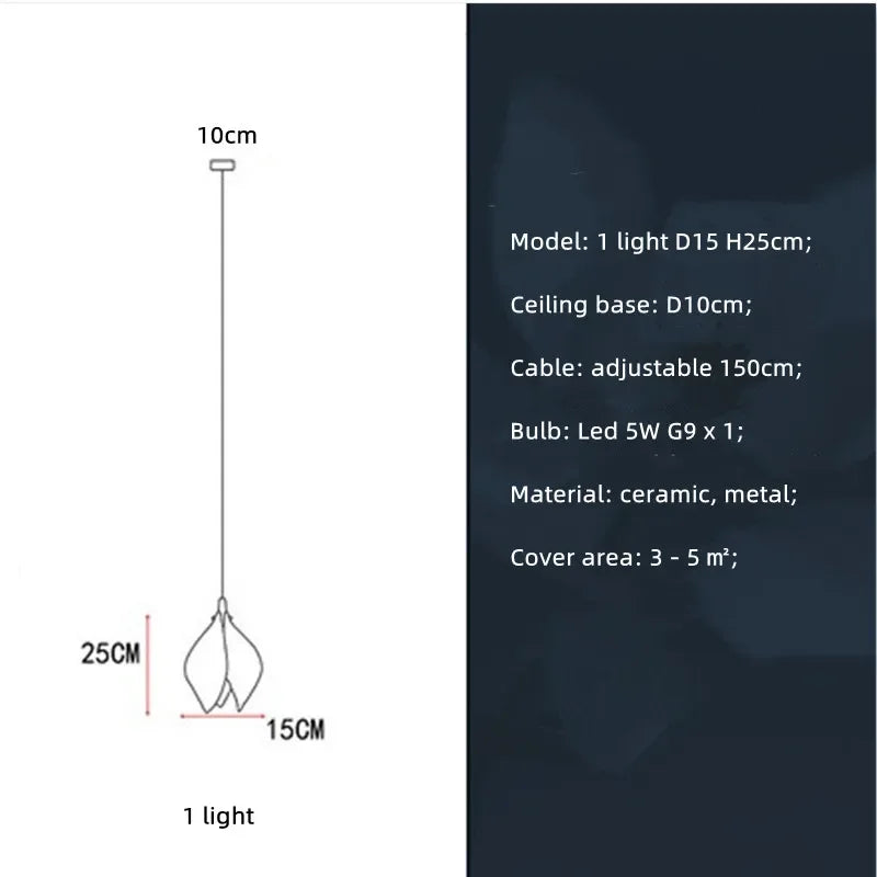 Nordic Modern LED pendant lamp luxury Ceramic Magnolia Flower G9 Chandelier Villa Stairs Petal Hanging White Lamp Fixtures