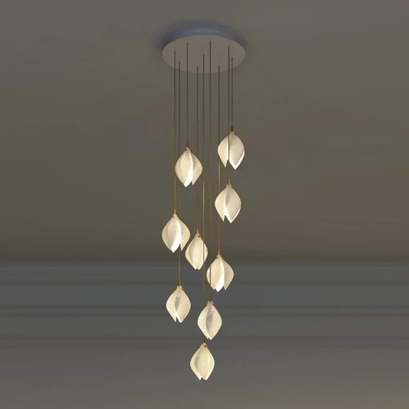 Nordic Modern LED pendant lamp luxury Ceramic Magnolia Flower G9 Chandelier Villa Stairs Petal Hanging White Lamp Fixtures