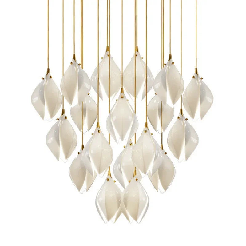 Nordic Modern LED pendant lamp luxury Ceramic Magnolia Flower G9 Chandelier Villa Stairs Petal Hanging White Lamp Fixtures