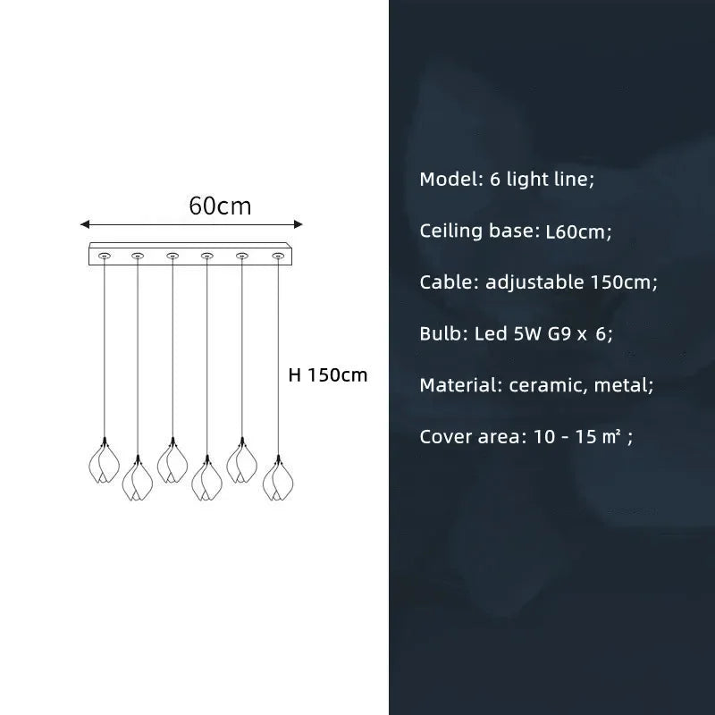 Nordic Modern LED pendant lamp luxury Ceramic Magnolia Flower G9 Chandelier Villa Stairs Petal Hanging White Lamp Fixtures