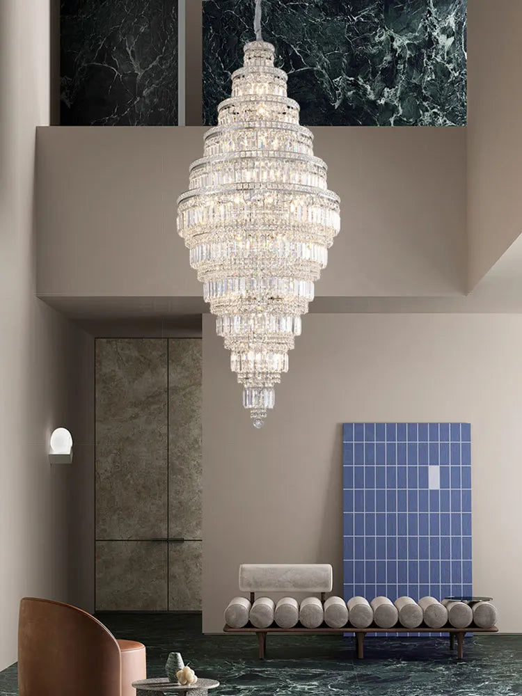 Nordic Villa Crystal Pendant Hotel Lobby Large Chandelier Attic Light Luxury Hollow Rotating Long Chandelier Home Decor Light