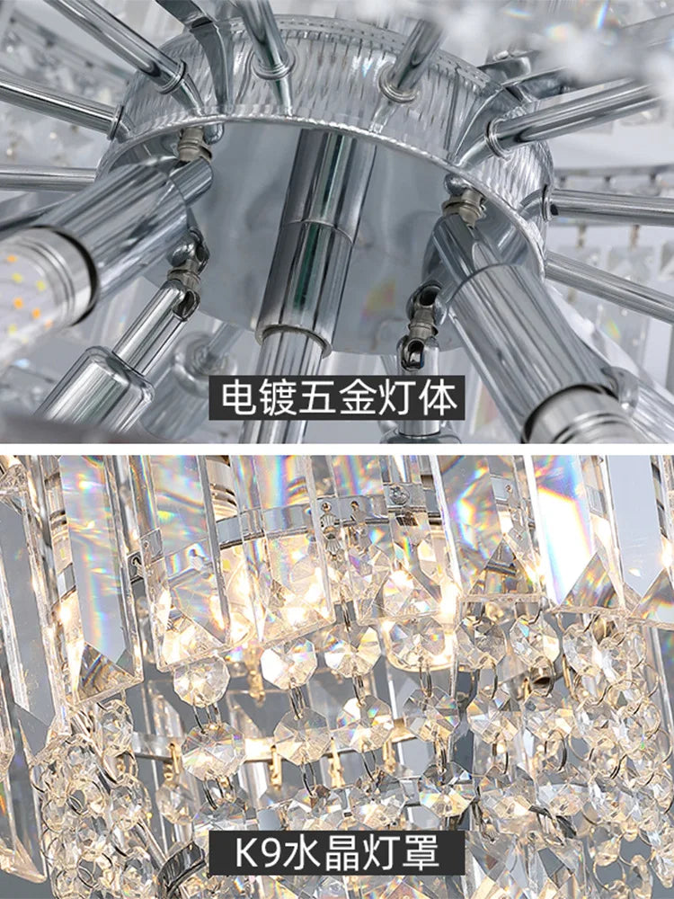 Nordic Villa Crystal Pendant Hotel Lobby Large Chandelier Attic Light Luxury Hollow Rotating Long Chandelier Home Decor Light