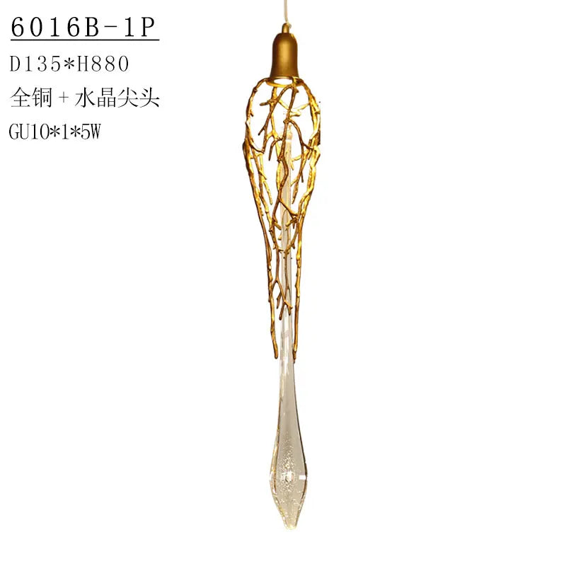 Nordic all copper branch dining room pendant lamp Post modern simple villa Living room lamp Creative duplex staircase long penda