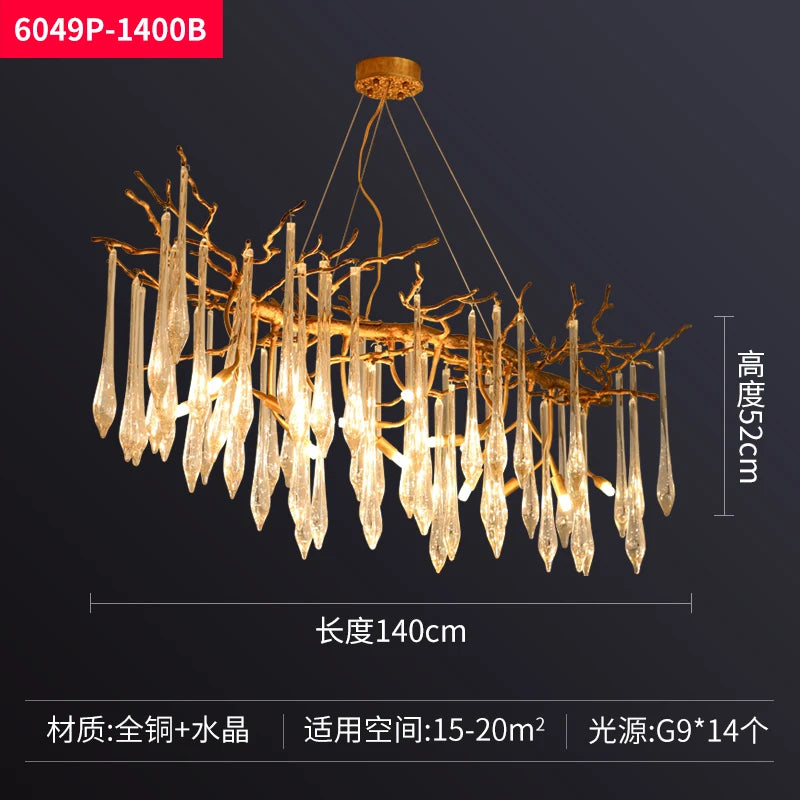 Nordic luxury all copper dining room pendant lamp creative villa living room study designer art tree crystal lamp